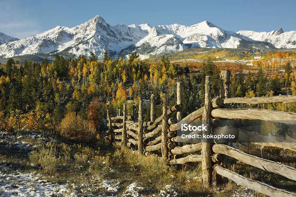 Aspen Fall Colors at Mt Sneffels Falls last colors with the first snow in the Mt Sneffels wilderness Colorado Stock Photo