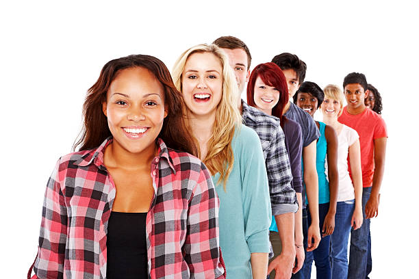 istock Line of young people standing ins queue 185011191