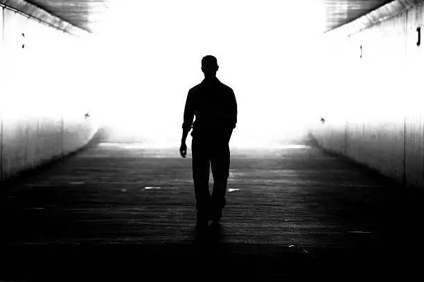 Man's silhouette. Black and white.