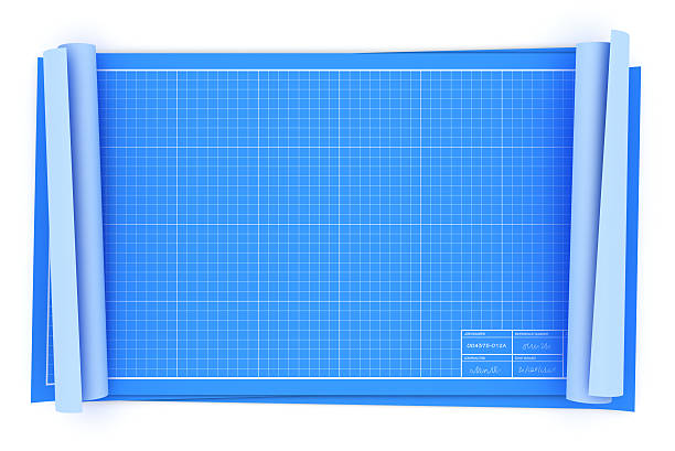 Blank blueprints overhead view stock photo