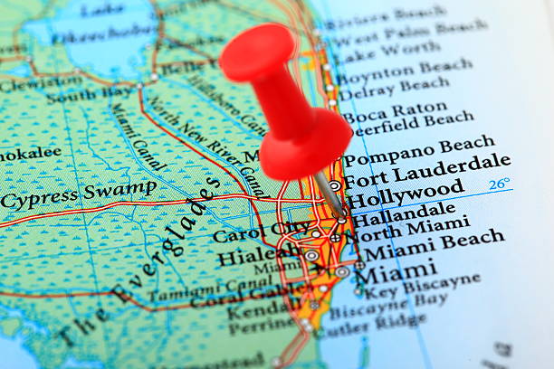 Miami Map, Florida - USA "Miami Map. Source: ""Reference Atlas of the World""" hollywood florida stock pictures, royalty-free photos & images