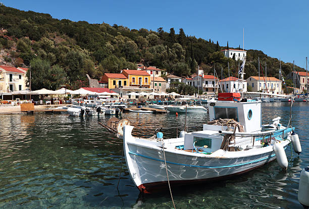 The pretty seafront and harbour of Kioni on the small island of Itaki.  Kioni is popular with cruise sailing operators and up-market holiday companies.