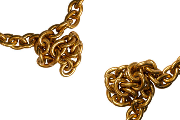 Golden chain isolated on white background. Top view.