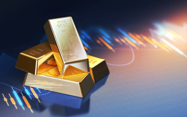 istock Realistic Gold Bars on Finance Graph Background, Depth Of Field 1850135789