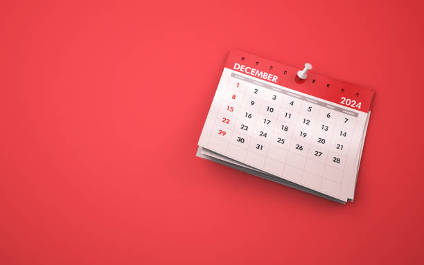 istock December 2024 Calendar on Red Background, White Pushpin 1850136312
