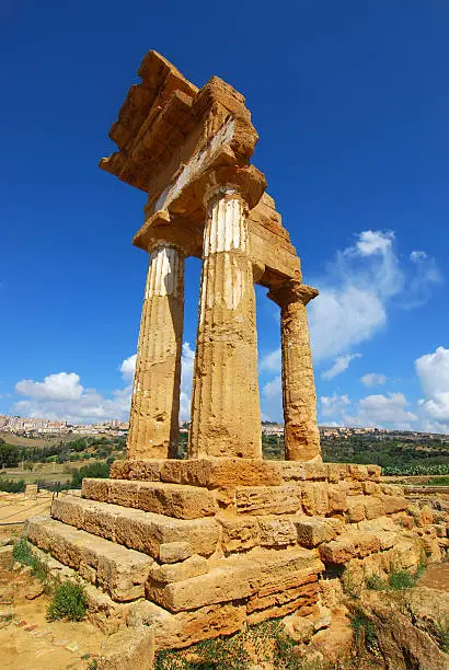 The Temple of Castor and Pollux (Dioscuri), from Agrigento (Sicily), one of the greeks temple of Italy (Magna Graecia).  The ruins are the symbol of Agrigento city.
