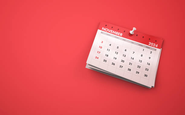 istock November 2024 Calendar on Red Background, White Pushpin 1850136829