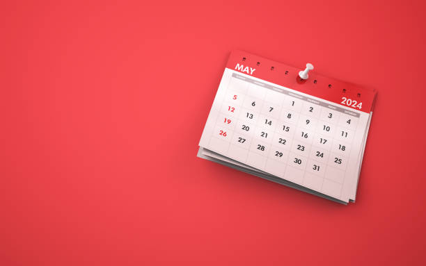istock May 2024 Calendar on Red Background, White Pushpin 1850138959