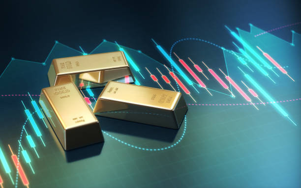 istock Realistic Gold Bars on Finance Graph Background, Depth Of Field 1850142643