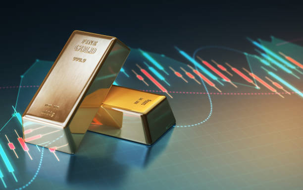 istock Realistic Gold Bars on Finance Graph Background, Depth Of Field 1850142670