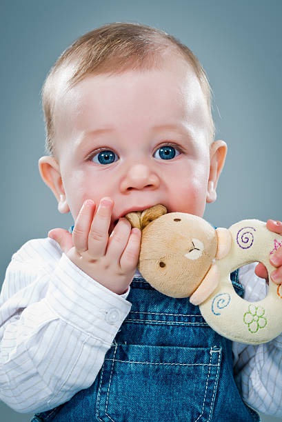 istock Cute Baby Eating a Toy 185014363