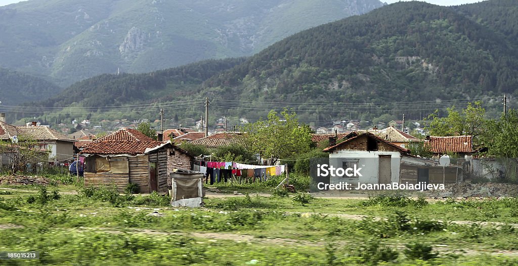 Illegal settlement of ethnic Gypsies Romani population Colony - Group of Animals Stock Photo