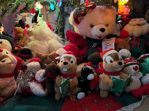 A collection of Christmas stuffed animals