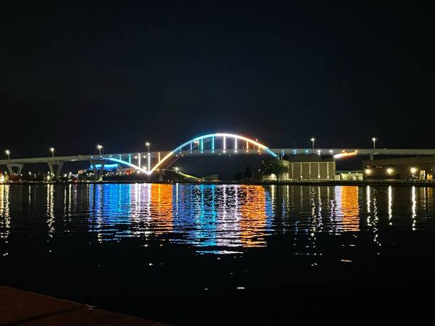 istock Hoan Bridge in Milwaukee Wisconsin lit up at night 1850171093