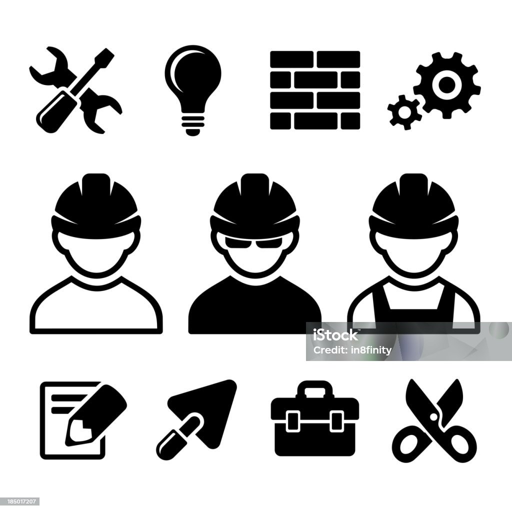 Industrie Arbeiter icons set - Lizenzfrei Bauarbeiterhelm Vektorgrafik