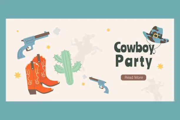 Vector illustration of Cowboy party banner in flat style