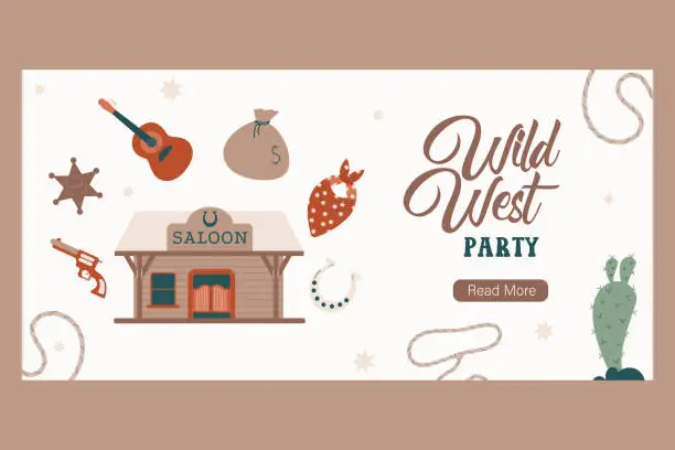 Vector illustration of Wild west party banner in flat style