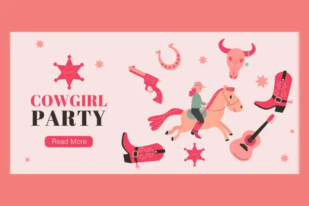 Vector illustration of Banner cowgirl party in flat style
