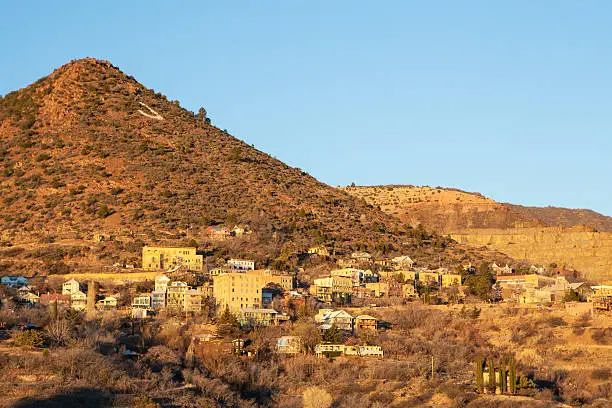 Jerome town, nestled on a hillside in the winter's morning sun in Arizona, USA