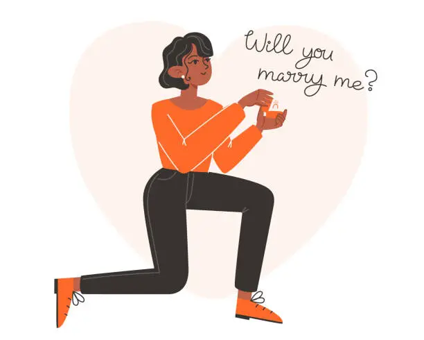 Vector illustration of A woman gets down on one knee and marriage proposals