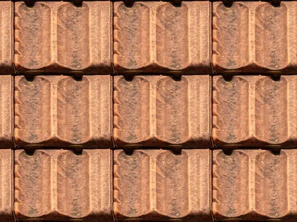 Old roof scratched red clay tile plates seamless pattern flat view