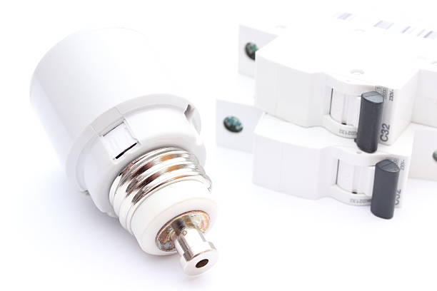 istock Electric fuse and switch isolated on white background 185020525