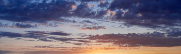 istock Sunset sky with clouds. Blue and yellow natural background 1850208544