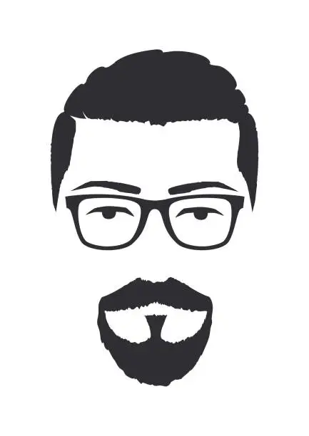 Vector illustration of Silhouette of a man with glasses and goatee beard. Hand Drawn Vector Illustration.