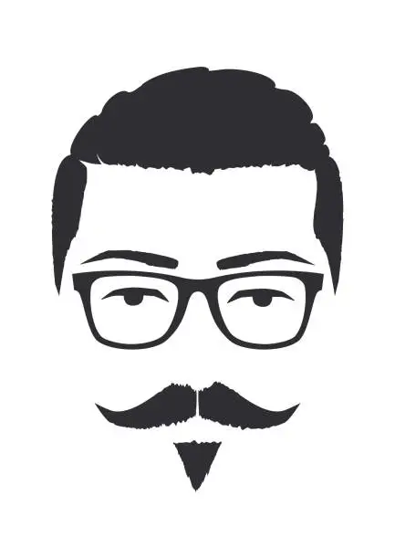 Vector illustration of Silhouette of a man with glasses and imperial mustache. Hand Drawn Vector Illustration.