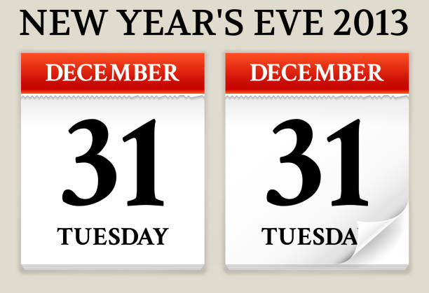 illustrazioni stock, clip art, cartoni animati e icone di tendenza di capodanno evecalendar data - new years eve new years day 2013 holiday