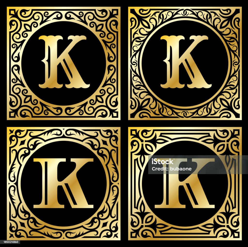 レター K ゴールドのフレーム - アイコンセットのロイヤリティフリーベクトルアート