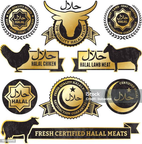 Halal Carne De Aves De Capoeira E Dourada Grunge Vector Conjunto De Ícones - Arte vetorial de stock e mais imagens de Administração de Alimentos e Medicamentos dos EUA