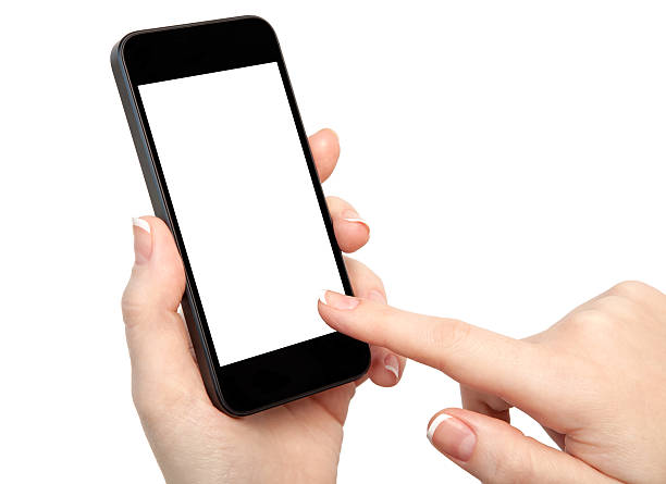 istock woman hand holding the phone with isolated screen 185025103