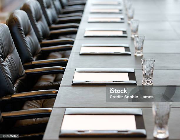 The Boardroom Table Is Set For A Meeting Stock Photo - Download Image Now - Chalkboard - Visual Aid, Boarding, Plank - Timber