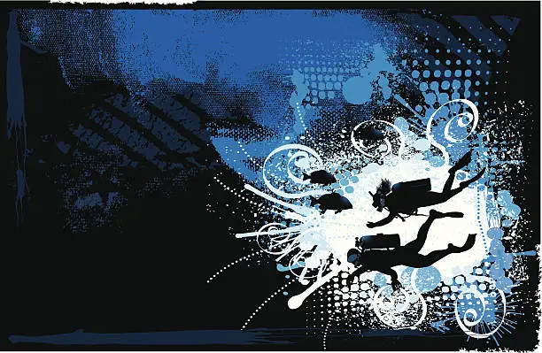 Vector illustration of Scuba Divers Grunge Background