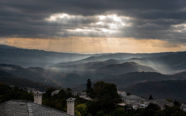 Traditional village of Vitsa in Central Zagori, Epirus region, in the Ioannina regional unit in Greece, Europe Traditional village of Vitsa in Central Zagori, Epirus region, in the Ioannina regional unit in Greece, Europe at sunrise zagori stock pictures, royalty-free photos & images