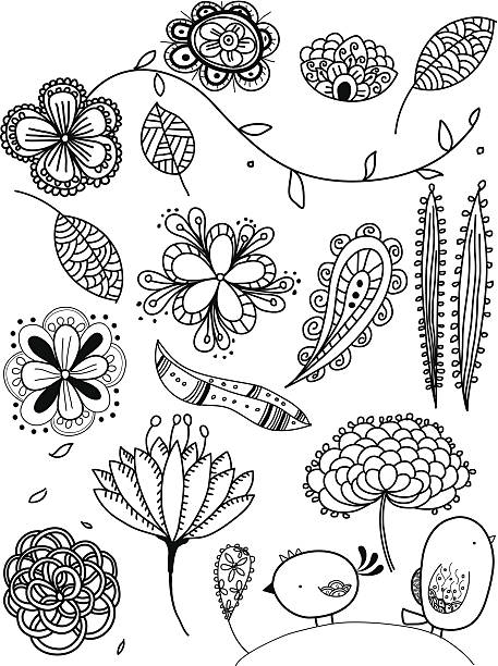 Hand drawn doodles of natural objects vector art illustration
