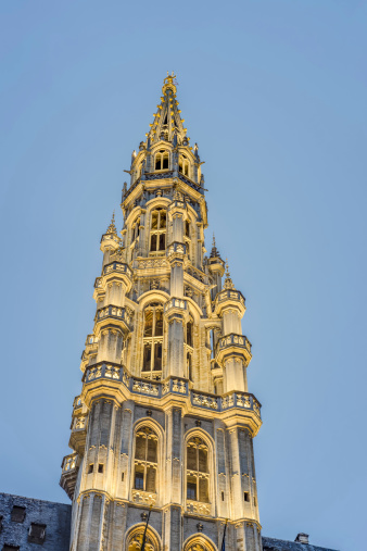 Town Hall (Hotel de Ville) on Grand Place (Grote Markt), the central square of Brussels, it's most important tourist destination and the most memorable landmark in Brussels, Belgium.