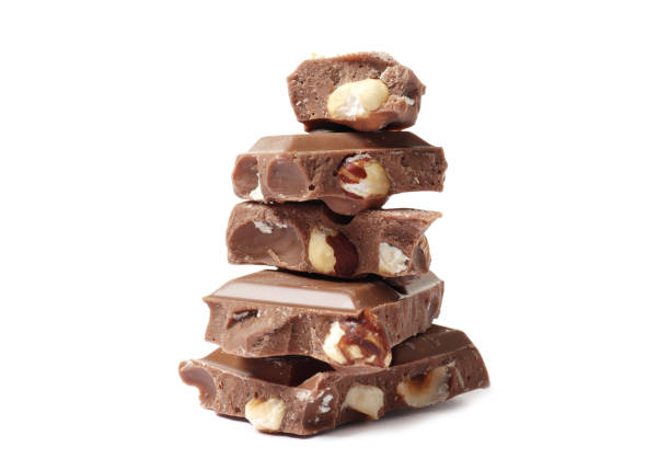 istock Milk chocolate bar with nut isolated on a white background. 1850293328