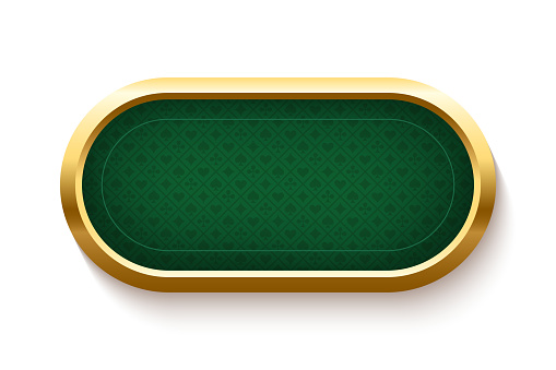 Poker green table background vector illustration. Realistic playing field with gold frame for game blackjack on white background. Casino concept.