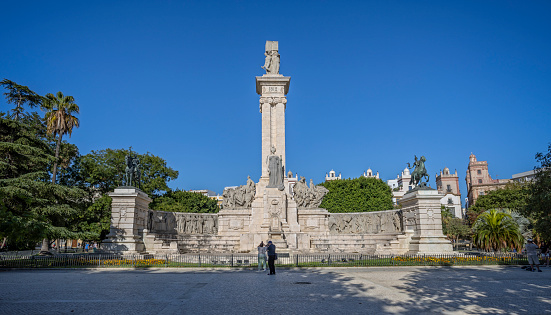 Monument to the Constitution of 1812 in Plaza de Espana, Cadiz, Spain on 31 August 2023