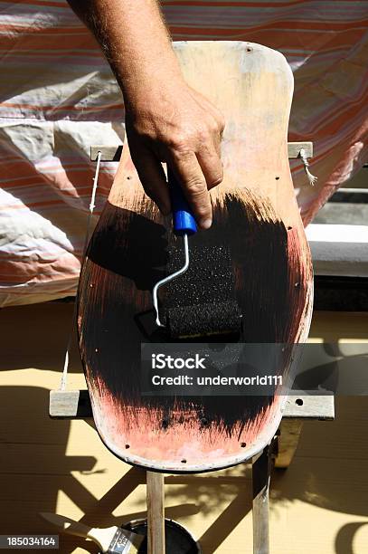 Restore An Old Vintage Skateboard Stock Photo - Download Image Now - Activity, Beginnings, Blue