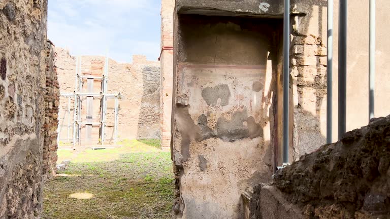 Overlooking view of Pompeii's ruins, showcasing the scale of the ancient city and the remnants of houses and streets.