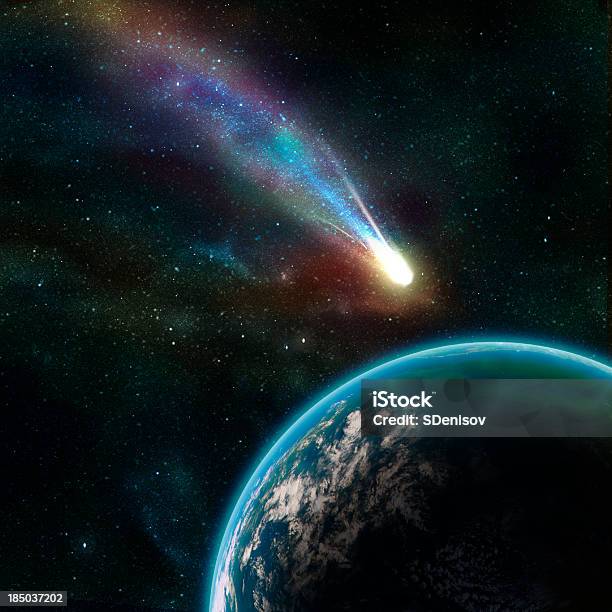 Earth In Space With A Flying Asteroid Stock Illustration - Download Image Now - Asteroid, Impact, Astronomy