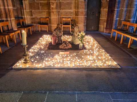 Remembrance candles burning in a church