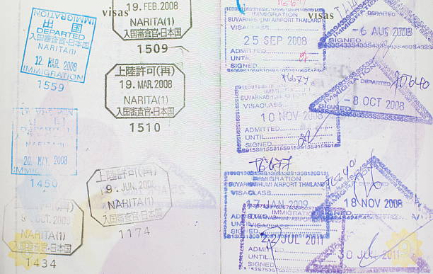 istock Passport stamps entering Japan, Thailand 185039035