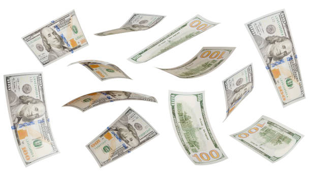 istock Collection of Falling One Hundred Dollar Bills Isolated on a White Background. 1850396009