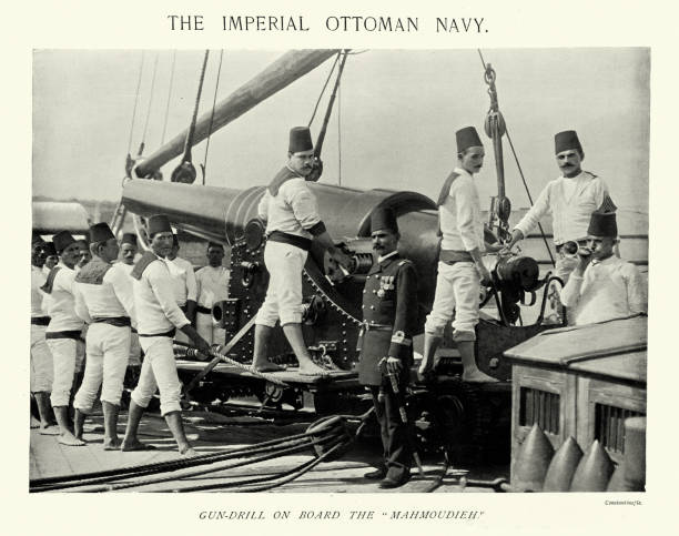 istock Gun drill on board the Ottoman ironclad warship Mahmudiyel, Naval Military History 1890s 1850396012