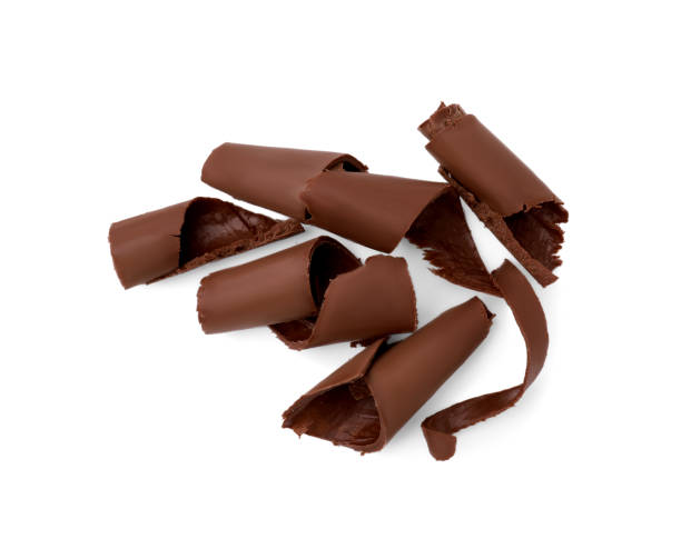 Tasty chocolate shavings isolated on white, top view