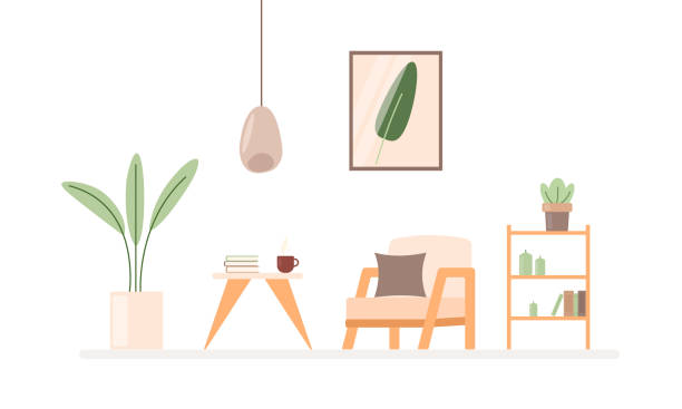 istock Living room rest area or psychologist's office. Bright flat vector interior in cartoon style 1850440402